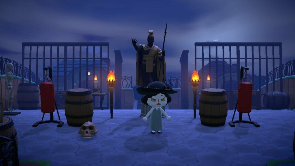 Creepy Animal Crossing New Horizons Szene mit unheimlicher Beleuchtung und Horror-Elementen