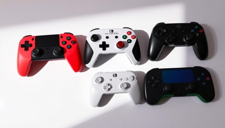 Die fünf besten Nintendo Switch Controller nebeneinander aufgereiht im Nintendo Switch Controller Vergleich