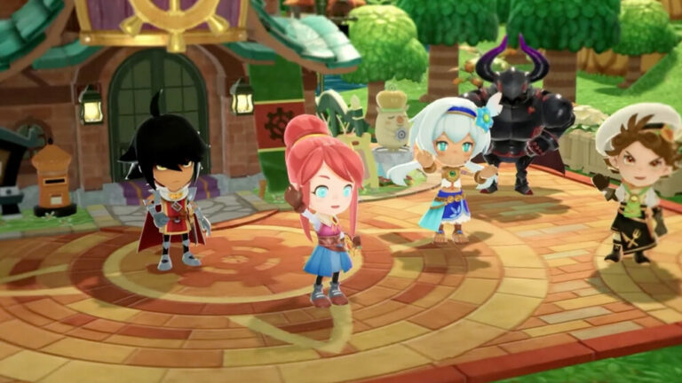 Fantasy Life i: Die Zeitdiebin zeigt einen Charakter in einem detaillierten Dorf mit NPCs