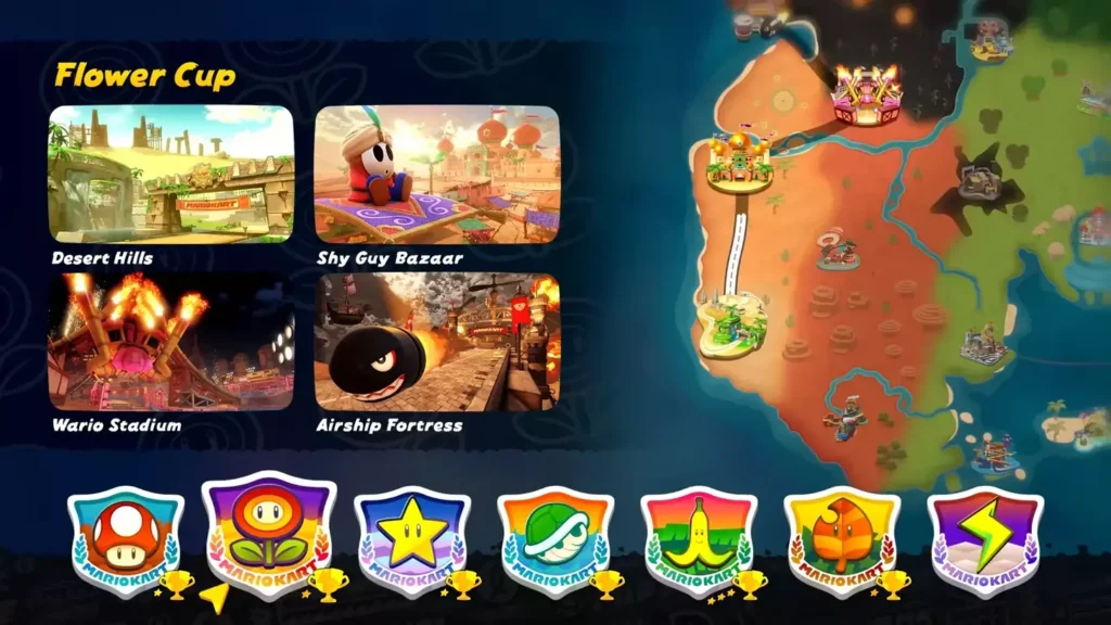 Grand Prix Modus in Mario Kart World mit verbundenen Strecken