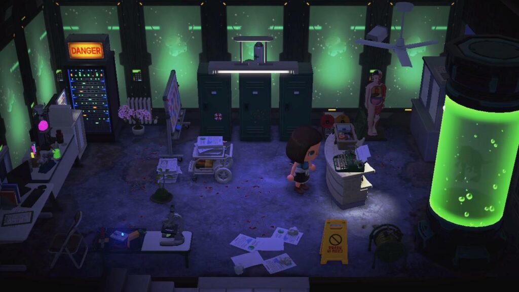 Gruselige Animal Crossing New Horizons Insel im Stil eines Horrorfilms mit verlassenen Gebäuden