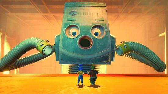 It Takes Two Nintendo Switch Bosskampf gegen einen überdimensionalen Staubsauger