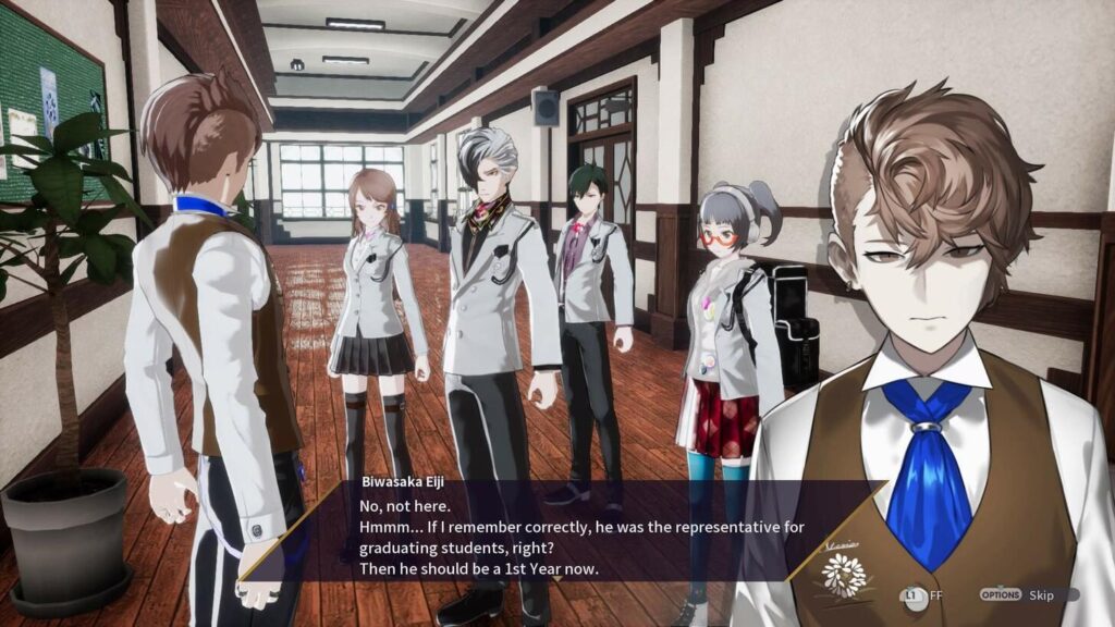 Screenshot aus Caligula Effect: Overdose mit Schulszene und Kampfsystem, ein unbekanntes JRPG für Nintendo Switch