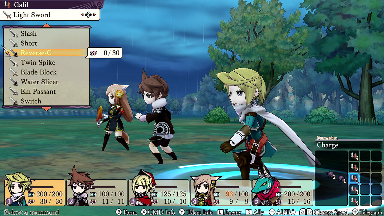 Screenshot aus The Alliance Alive HD Remastered mit charakteristischem Kampfsystem und unbekannten JRPGs Nintendo Switch Artstil