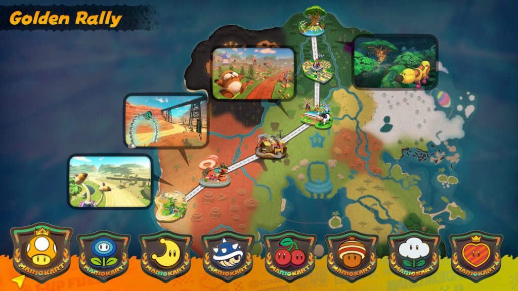 Übersicht der verschiedenen Strecken und Biome in Mario Kart World Nintendo Switch 2