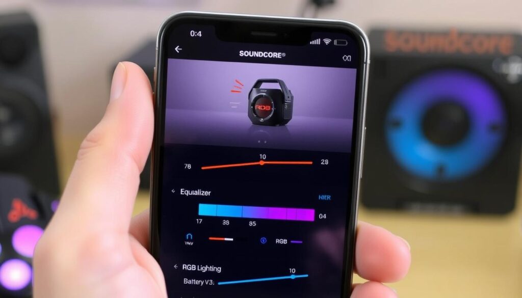 Soundcore Boom 2 Anker App-Interface mit Equalizer und RGB-Einstellungen