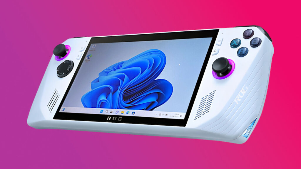 Asus ROG Ally Gaming-Handheld mit aktiviertem Bildschirm und Windows-Interface