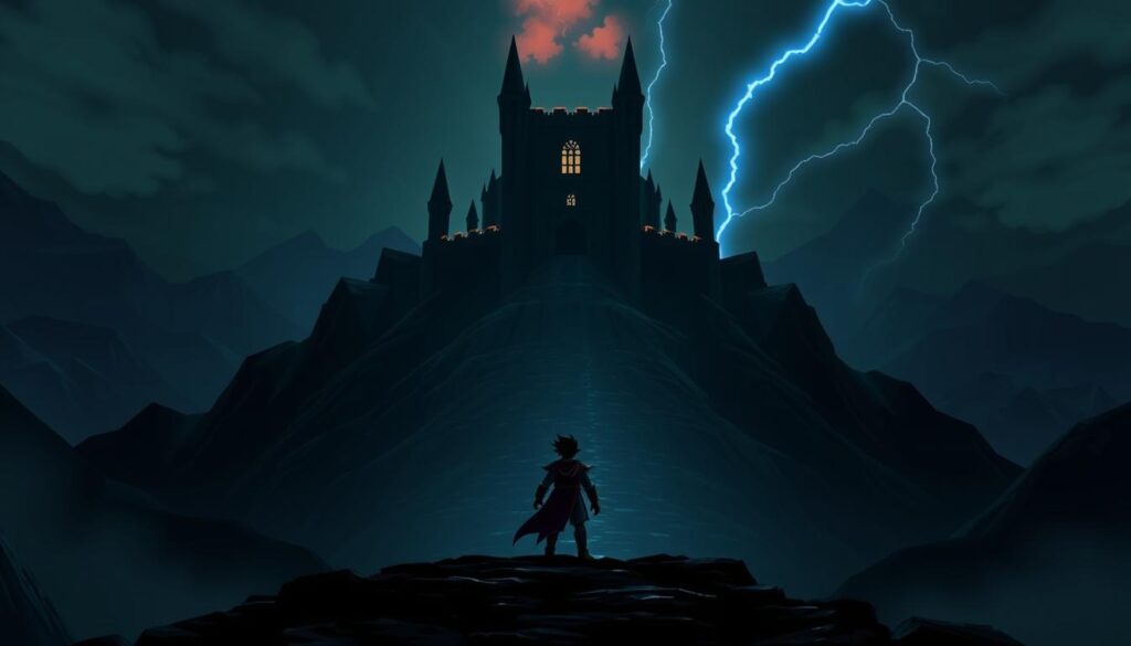 Der Held aus Dragon Quest I steht vor dem Schloss des Dragonlord