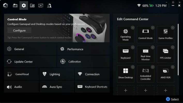Detailansicht der Leistungseinstellungen in Armoury Crate SE auf dem ROG Ally