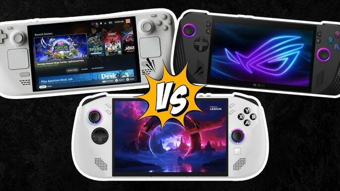 Die besten Gaming-Handhelds 2025 im Vergleich mit Steam Deck OLED, Asus ROG Ally X und Lenovo Legion Go nebeneinander