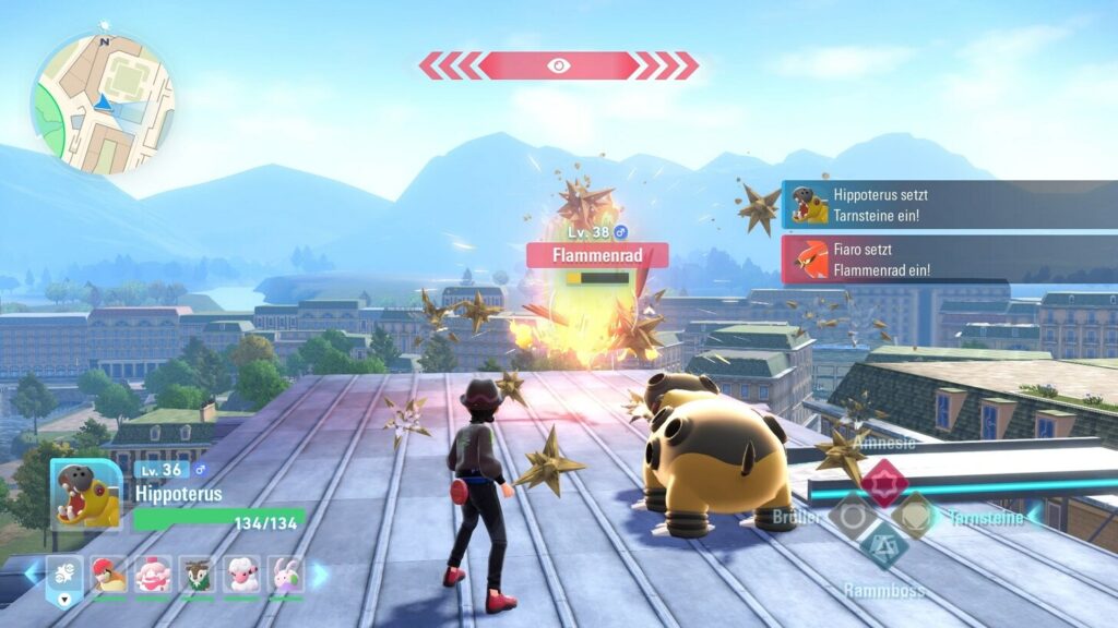 Echtzeit-Kampf in Pokemon Legenden: Z-A mit aktivem Kampfgeschehen und Angriffsauswahl