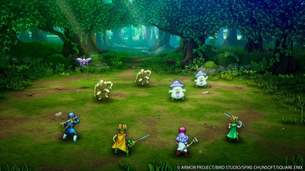 Ein Gruppenkampf in Dragon Quest II mit allen vier Helden