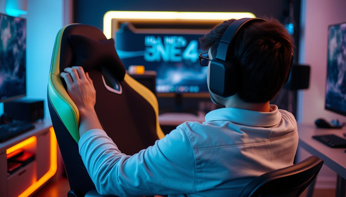Gamer sitzt in ergonomischem Gaming Stuhl mit korrekter Körperhaltung