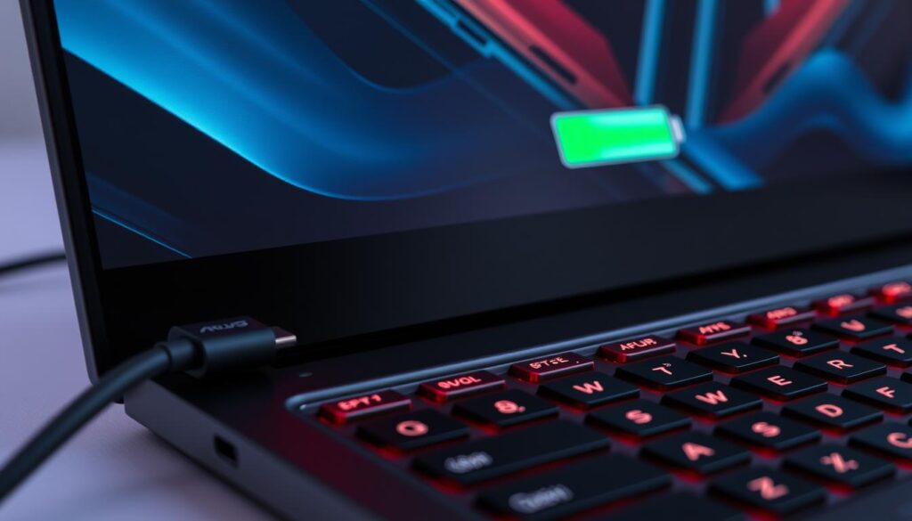 ROG Ally beim Laden mit Akku-Statusanzeige