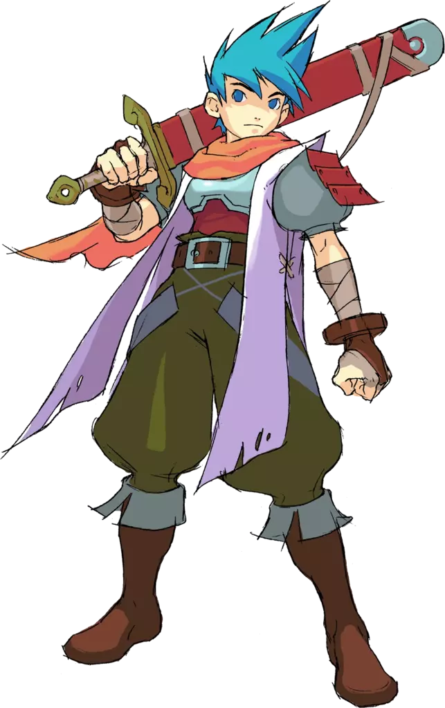 Breath of Fire 3 Protagonist Ryu mit blauem Haar und Schwert